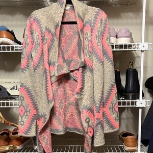 Aztec Patterned Open Front Cardigan Sweater